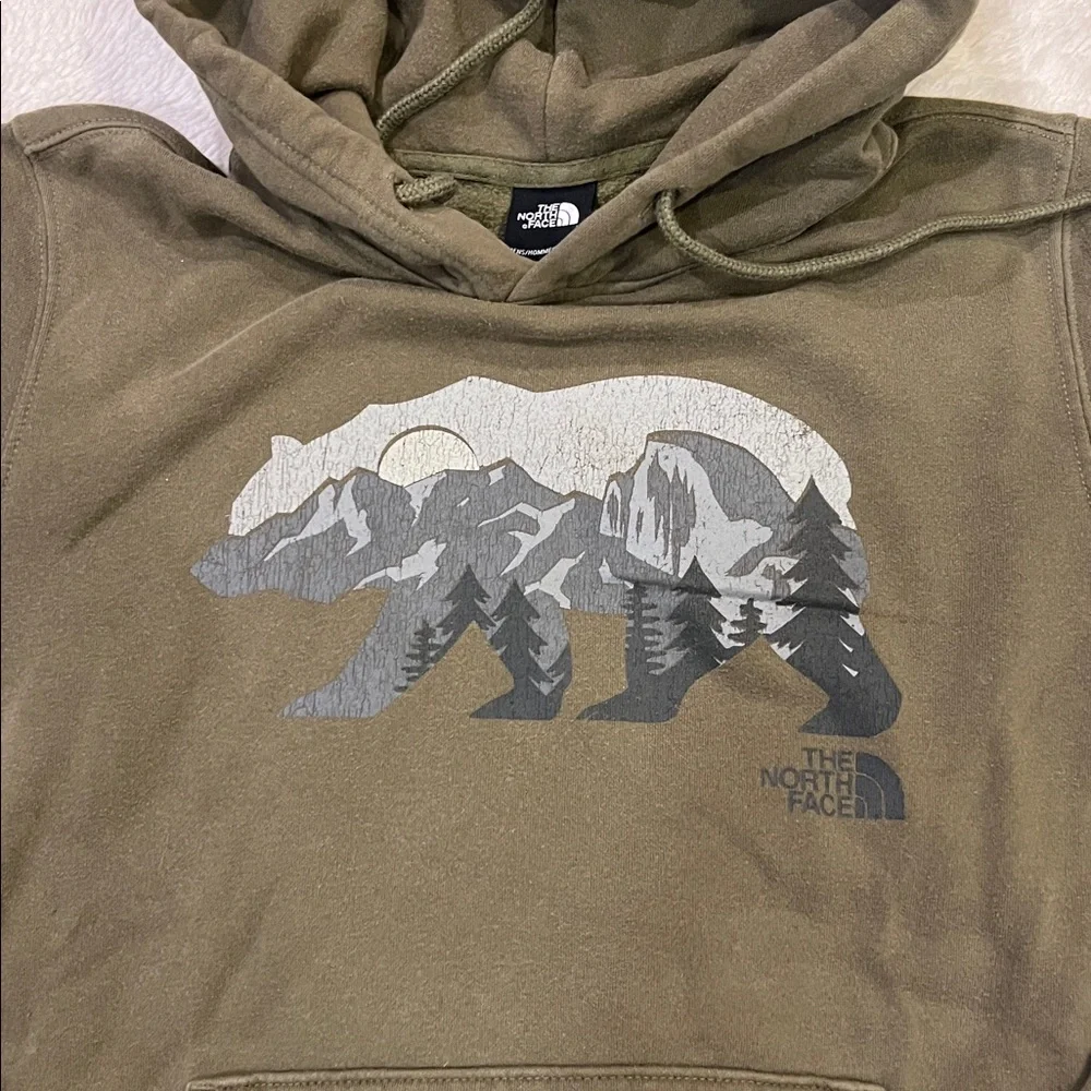 Men's The North Face Olive Green Hoodie Pullover Sweatshirt Bear Outdoors Size M